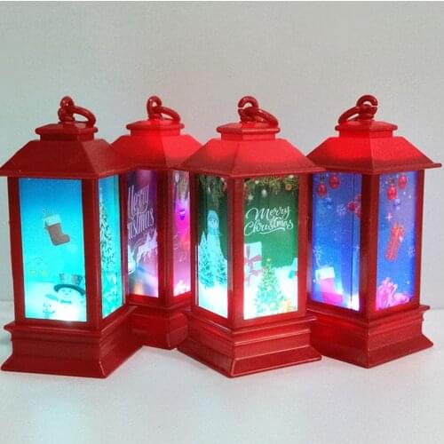 Vintage Outdoor Candle Lantern with LED Light Snowman/Sled Christmas Party Decor