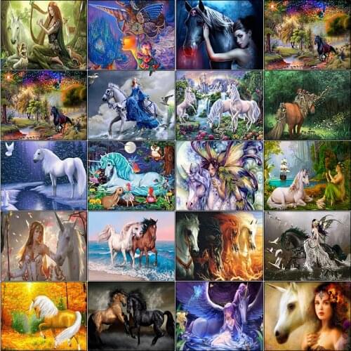 Cross stitch embroidery 5d diamond painting kit Unicorn horse woman landscape complet cuadros dirll drawing full square mosaic