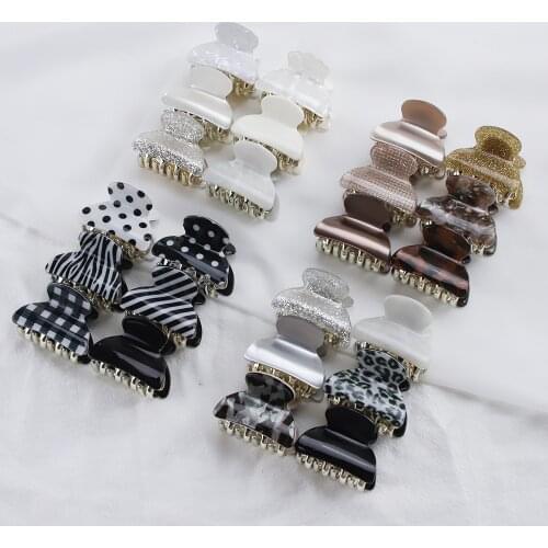 6PCS Cute Acrylic Floral Small Crab Hair Claw Clip Women Girls Shiny Leopard Plastic Barrette Clamp Simple Hair Accessories Set