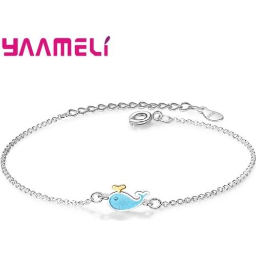 Women Small & Exquisite Fashion Bracelets Bangles 925 Sterling Silver Cute Animal Dolphin Bracelet For Women Girls