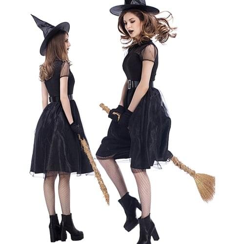 Ecoparty Halloween Lady Demon Evil Witch Costume Elegant Crape Queen Night Ghost Cosplay Carnival Party Fancy Dress