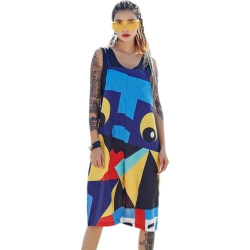 Female Summer New Sleeveless Camisole Playsuits Women Fashion Cartoon Cute Print Jumpsuits Casual Plus Size Loose Rompers Z220