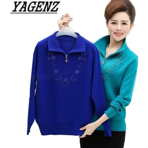 Large size Middle-aged Womens Pullover Sweaters Slim Warm Long sleeves Knit Sweater Lady Autumn Winter Pullover Casual Tops 4XL