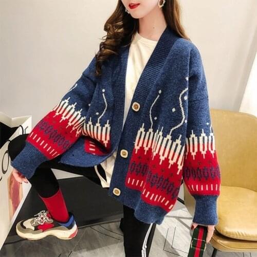 Spring And Autumn Womens Harry Style Cardigan Stitching Button Loose Cardigan Jacket Ladies Cardigan Mujer Fashion Knit Sweater