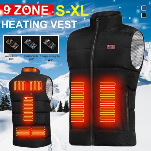 9 Zones Men Women Winter Heating Vest Jacket Sleeveless Thermal Vest USB Electric Heated Jackets