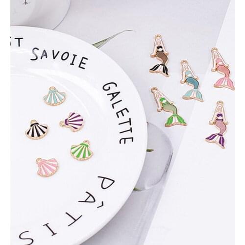 10pcs/Lot Mermaid Shell Diy Design for Jewelry Making Earring Bracelet or Necklace Handmade Enamel Charms