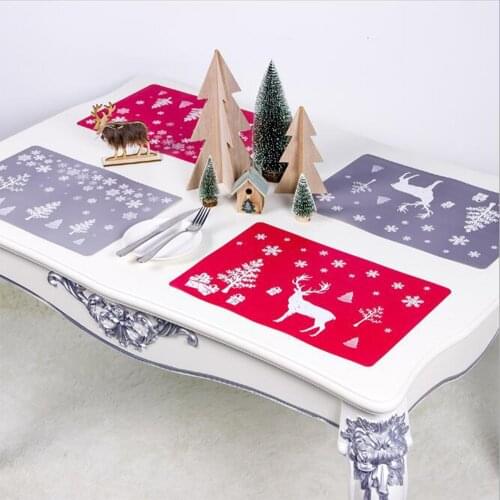12Pcs/Set PVC Christmas 6 Pcs Table Mat Table Placemats + 6 Pcs Coaster Heat Insulation Mat Waterproof Mat for Home Dinner Decor