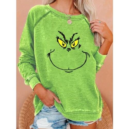 2020 Christmas How The Grinch Stole Christmas Sweatshirt Long Sleeve Autumn Winter Clothes Women Green Sweatshirt Pullover