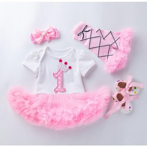 4 PCS Newborn Baby Girls Romper Dress Outfit Birthday Party Clothing Cotton Costumes