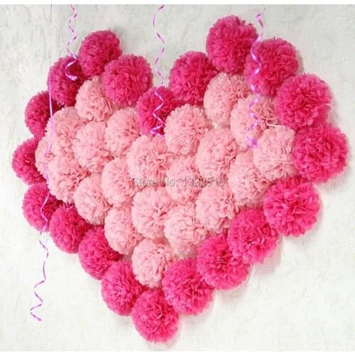 50pcs 10inch Pink Rose Red Color Paper Flower Balls Pom Poms for Wedding Anniversary Valentines Day Birthday Decoration