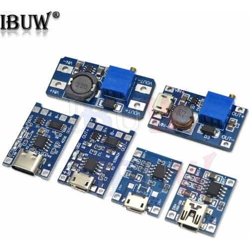 5V 1A 18650 TP4056 Lithium Battery Charger Module Charging Board With Protection Dual Functions 1A Type-c/Micro/Mini USB MT3608