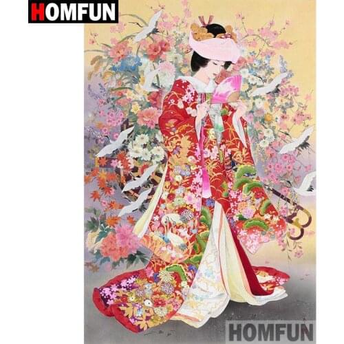 HOMFUN Diamond Painting "Japanese girl" DIY 5D Diamond Embroidery Sale Full Set Rhinestone Cross Stitch Home Decor A08707
