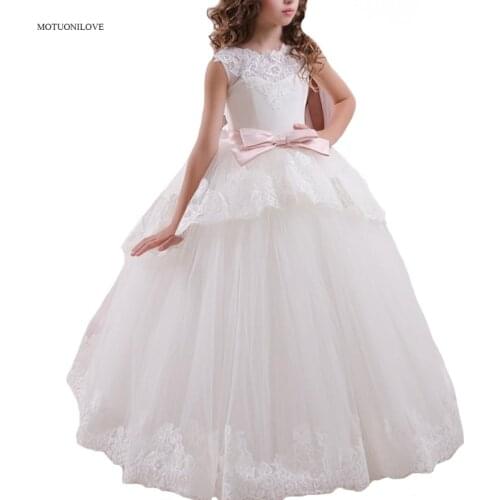 Ball Gowns Pageant Dresses for Girls First Communion Dresses for Wedding Party Pink Sashes Floor Length Lace Flower Girl Dresses