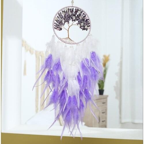 White Purple Feathers Pendant Creative Gravel Tree Of Life Dream Catcher Wall Hanging Wind Chimes Home Decoration Art Gifts