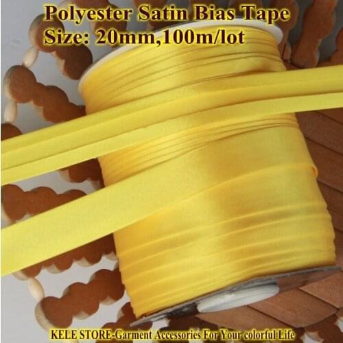 Free shipping Polyester Satin Bias Binding Tape,size: 20mm,2cm,3/4",$12 for 100m DIY hand sewing garment item accessories yellow