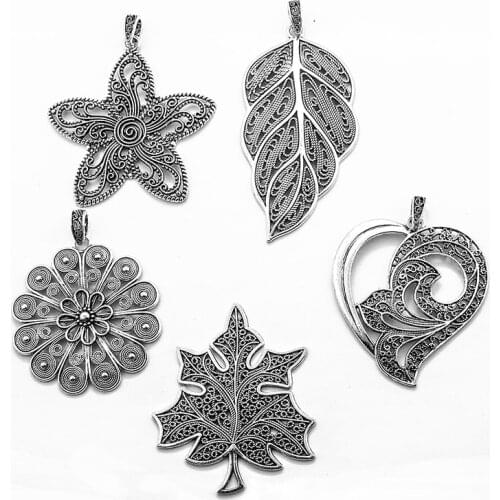 2pcs Large Hollow Filigree Flower Leaf Charms Pendants Fit DIY Necklace Making Findings