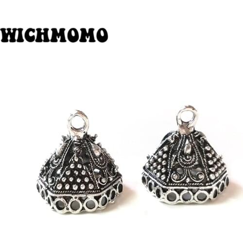 New 4pcs/bag 20mm Retro Zinc Alloy Polygon Bell Shape Beads Tassels End Cap Charms Pendants for DIY Jewelry Accessories