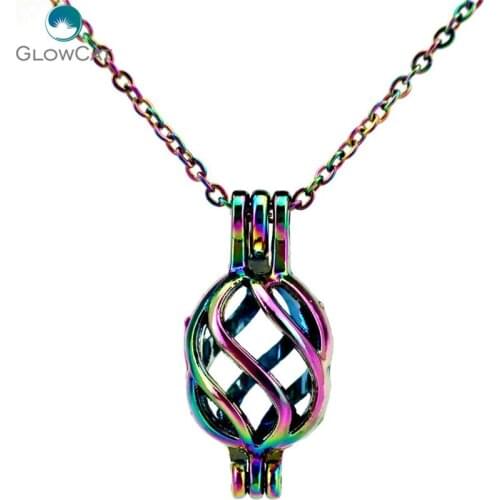 C133 Rainbow Color 24mm Bead Pearl Cage Necklace Pendant Aroma Essential Oil Diffuser Locket Necklace