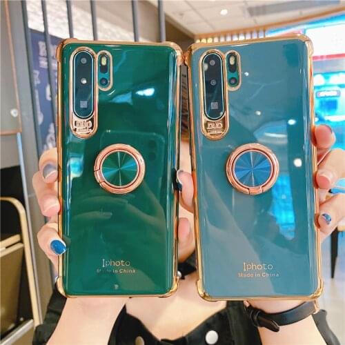 For Huawei P40 Pro Plus P30 Lite P20 Mate 30 20 Honor 30S V30 X10 9X Case Plating Ring Stand Holder Soft Shockproof Cover Funda