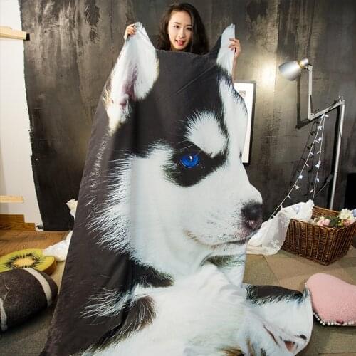 Home Textile Quilt 3D Husky Pug Dog Cats Bedspread Lightweight Kids Adult Bed Throw Sofa Warm Irregular Blanket Summer Quilts