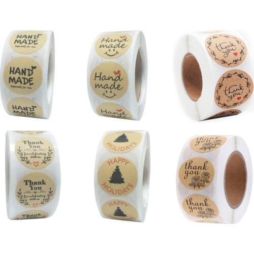 Dophee 500pcs/Roll Paper Kraft Stickers Stationery Sealing Label Gifts Handmade For Package Adhesive