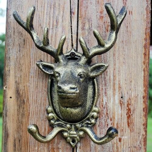 European Style Retro Cast Iron Art Hook Coat Hook Large Deer Head Wall Hanging Wall Decoration Home Hook