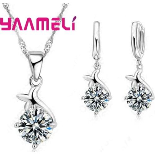 Hot Trendy Bride Luxury 925 Sterling Silver Cubic Zircon Earring Necklace Jewelry Sets Engagement Wedding Party Jewelry