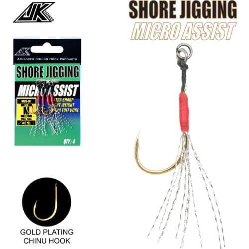 JK Small Sea Fishing Hook Shore Jigging For Micro Jig 7g 15g 30g 40g Gold Plating 5mm Kevlar Line Micro Assist Hooks Light Jig