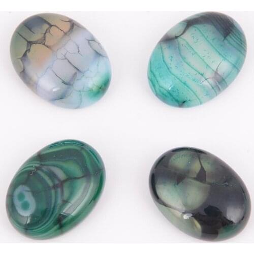 1PC Natural Stone Green Dragon Vein Agates Cabochon Beads for Handmade Jewelry Fittings 15x20mm No Hole J164