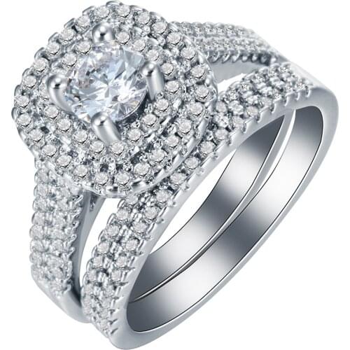 Hot sale Classic Big Square Crystal Ring set White gold-color AAA zircon crystal fashion rings for women Fashion Jewelry