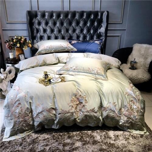 Champagne Blue and White Luxury Royal Embroidery 100s Egyptian Cotton Palace Bedding Suit Down Quilt Bed Sheet/Flax Pillow Cove