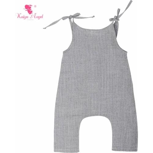 Kaiya Angel 2019 Newborn Baby Girl Summer Rompers Gtey Belt Toddlers Simple Style Sleeveless Pocket 5pcs/lot Factory Wholesale