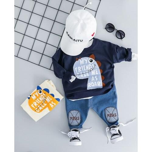 Toddler Boy Casual Cartoon Dinosaur Clothes Set Newest Cute Infant Boys Letter Long Sleeve Outfit 1 2 3 4 Years