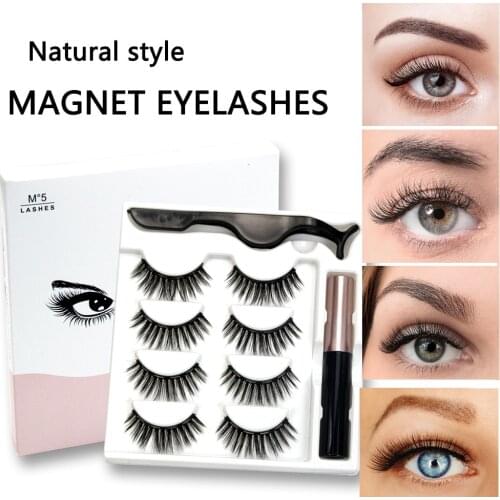4 Pairs Magnetic Eyelashes Set Waterproof Magnet Liquid Eyeliner Eyelash Make Up Tweezers Fake Lashes for Makeup Kit