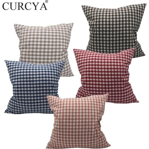 CURCYA Healthy Washed Cotton Pillowcase Plaid Throw Pillow Covers Sofa Car Chair Seat Cushion Case Home Decor