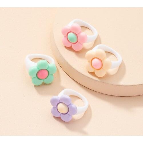 New Funny Flower Ring Cute Colorful Acrylic Resin Rings Cartoon Transparent for Women Girls Party Jewelry Gifts