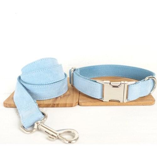 Pet Dog Solid Collar s And Leashes Velvet Made Adjustable Dog Collars and Leash Gold Buckle Decorated DL703