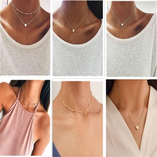 Bohemian Moon Star Crystal Heart Choker Necklace For Women Necklace Pendant On Neck Chocker Necklace Jewelry Gifts Bijoux