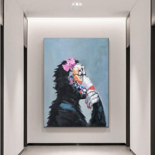 Couple Gorilla with Flower Headset Canvas Painting Modern Abstract Flower Poster and Prints Wall Art Picture for Home Decor