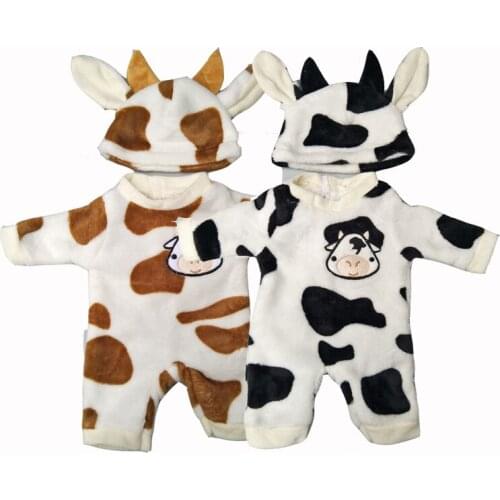 Fits for 43cm baby doll Black and white cute cow jumpsuit set girl doll clothes