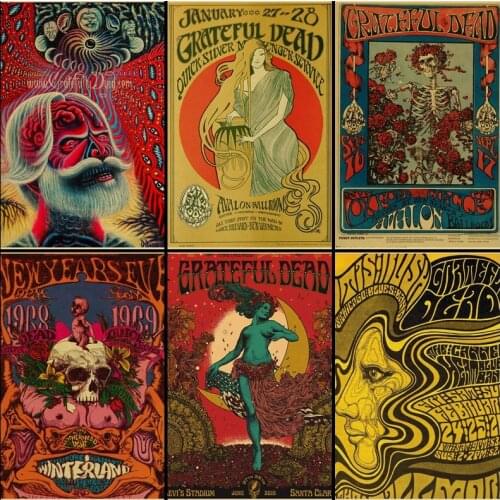 Buy three to send one Grateful Dead Psychedelic rock band abstract illustration vintage kraft poster coffee bar vintage poster