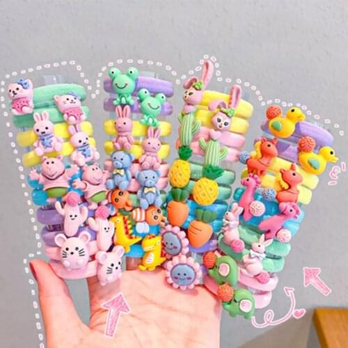 10PCS/Set Cartoon Character Fruits Flower Nylon Elastic Hair Bands Women Girl Sweet Rubber Hair Tie Scrunchie Headwear