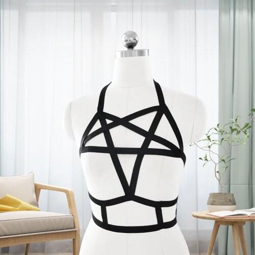 Adult sexy accessories five-pointed star black stretch corset with cage bra, sex bandage, couple flirting wear clothes