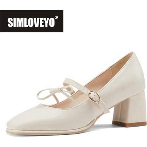 SIMLOVEYO New 2021 Women Pumps Square Toe 5cm Block Heels Buckle Lace-Up Classic Vintage Breathable Big Size 31-48 Casual B2508