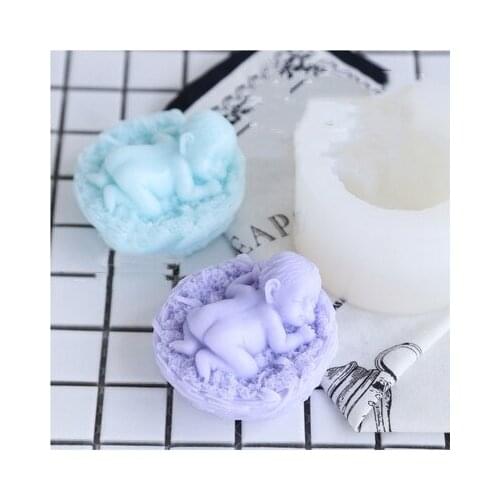 Cute Cradle Sleeping Baby DIY Handmade Soap Mold Soft Silicone Mould Baby Shower Gifts Party Supply