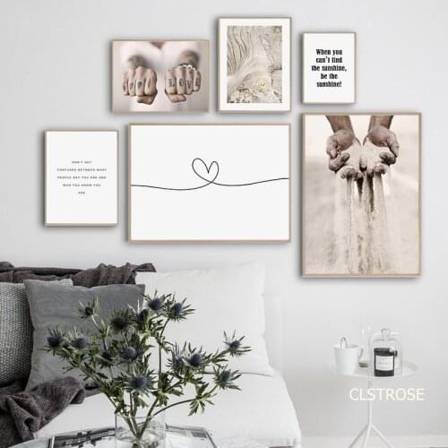 Nordic Modern Style Still Life Line Love Heart Sand Hands Posters Canvas Pictures For Living Room Decorative Painting Unframed