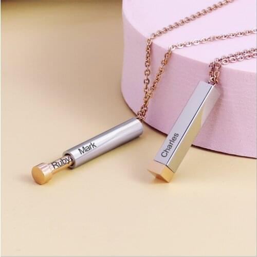 Custom Name Hidden Pendants For Women Personalized Stainless Steel Bar Necklace Engraved Lover Valentines Gifts Couples Jewelry