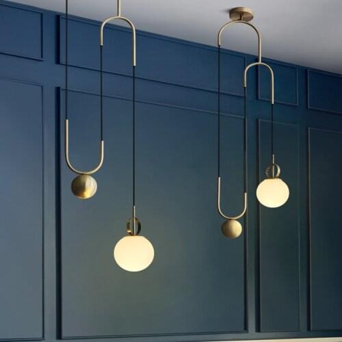 Glass Ball LED Pendant Light Retro Loft Restaurant Dining Room Pendant lamp Creative Pulley Designer Lamp Hanging Light Fixtures