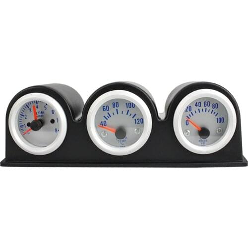 52mm 2" 3-In-1 Kit Car Gauge Tachometer+Water Temperature+Oil Press Gauges Black Holder Car Meters Triple Dashboard