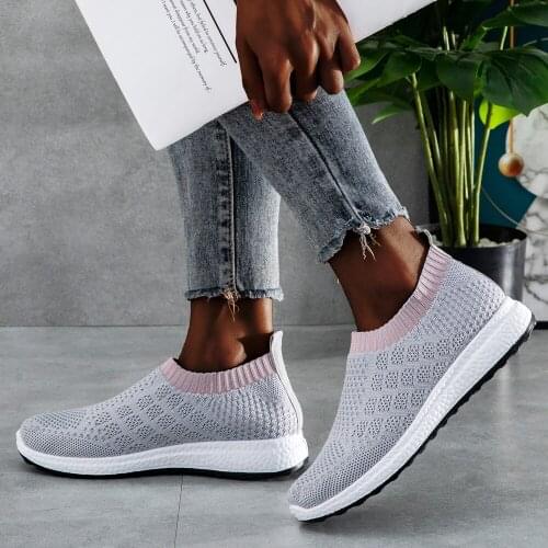 Women Shoes Knitting Sock Sneakers Women Spring Summer Slip on Flat Shoes Women Plus Size Loafers Flats Walking Shoes Female